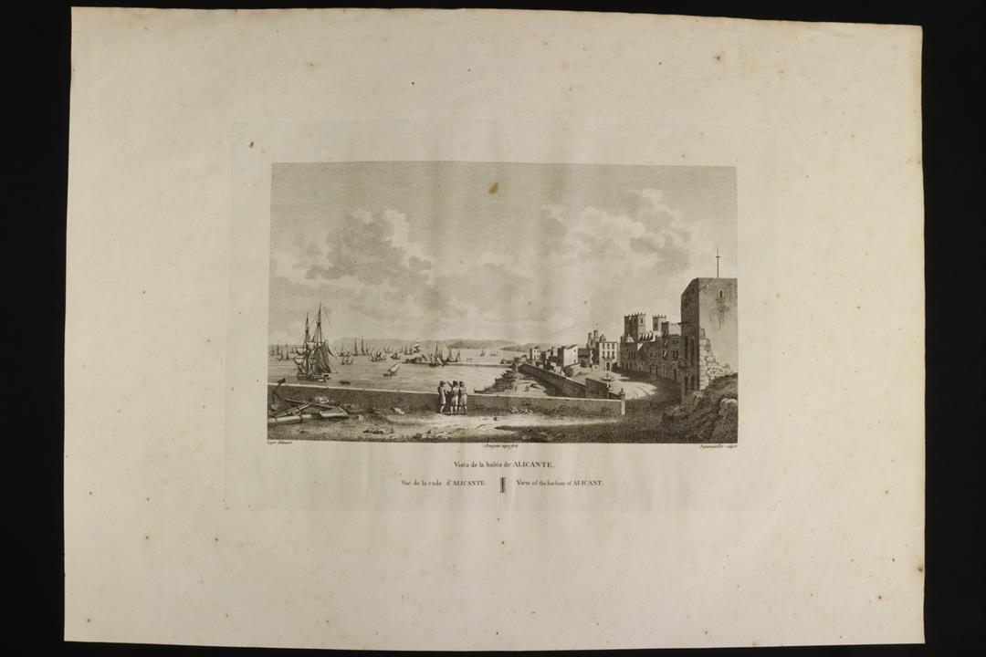 Antiguedades - GRABADO VISTA BAHÍA DE ALICANTE. LABORDE. S.XIX (T)