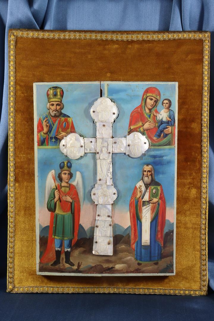 Antiguedades - ICONO ORTODOXO RUSO CON CRUZ DE NÁCAR. SAN NICOLÁS DE BARI. S.XVIII (T)