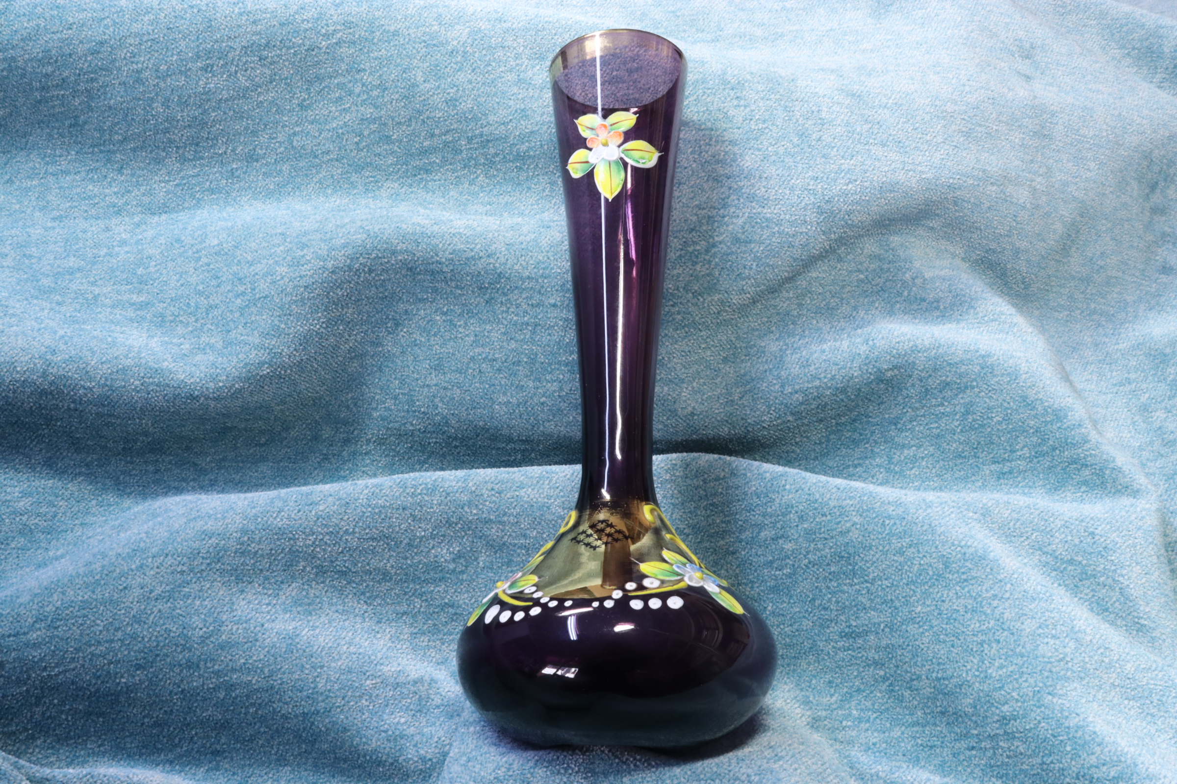 Antiguedades de jarron morado pintado a mano cristal de murano