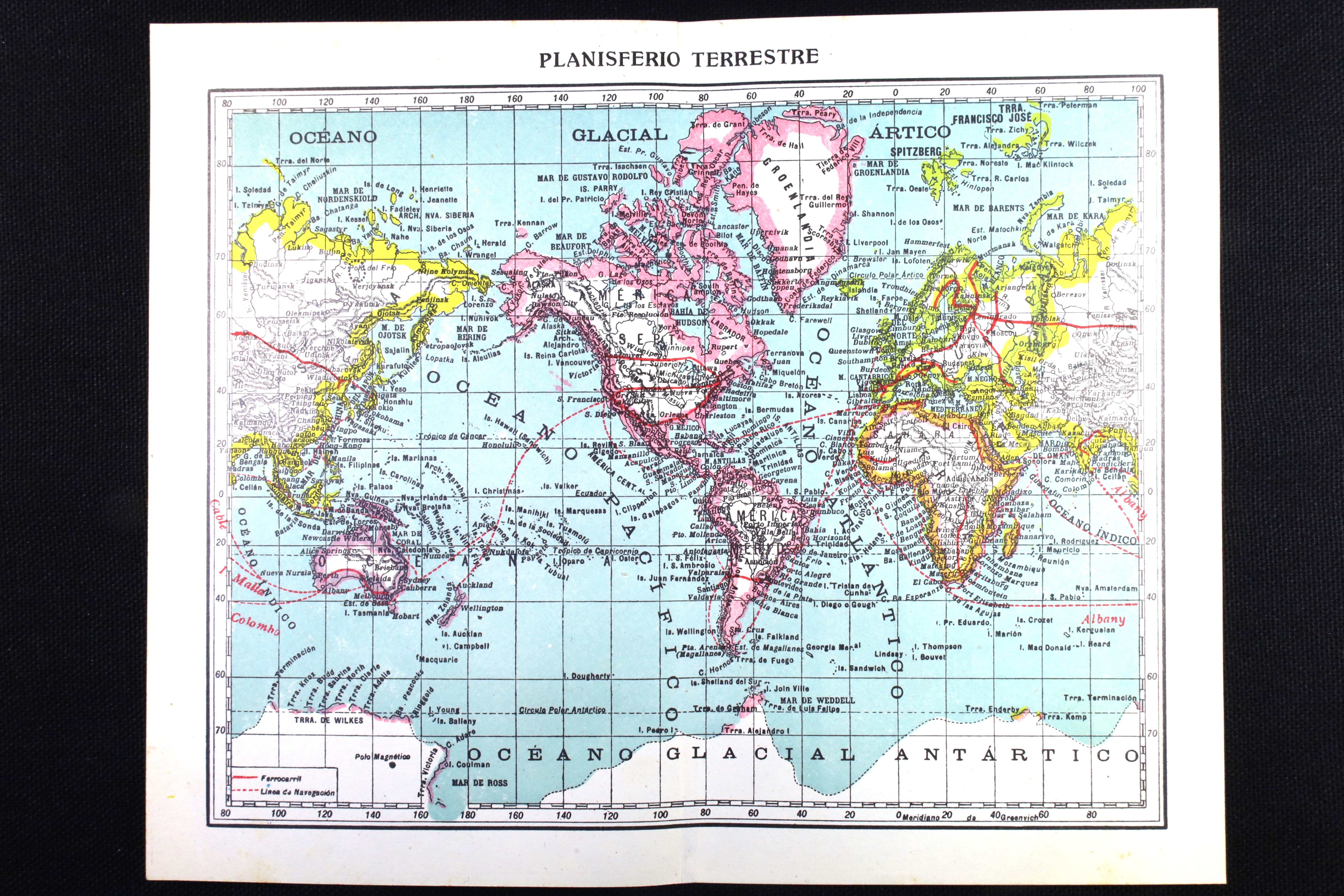 Antiques - TERRESTRIAL PLANISPHERE PLATE. PALUZIE. 1942