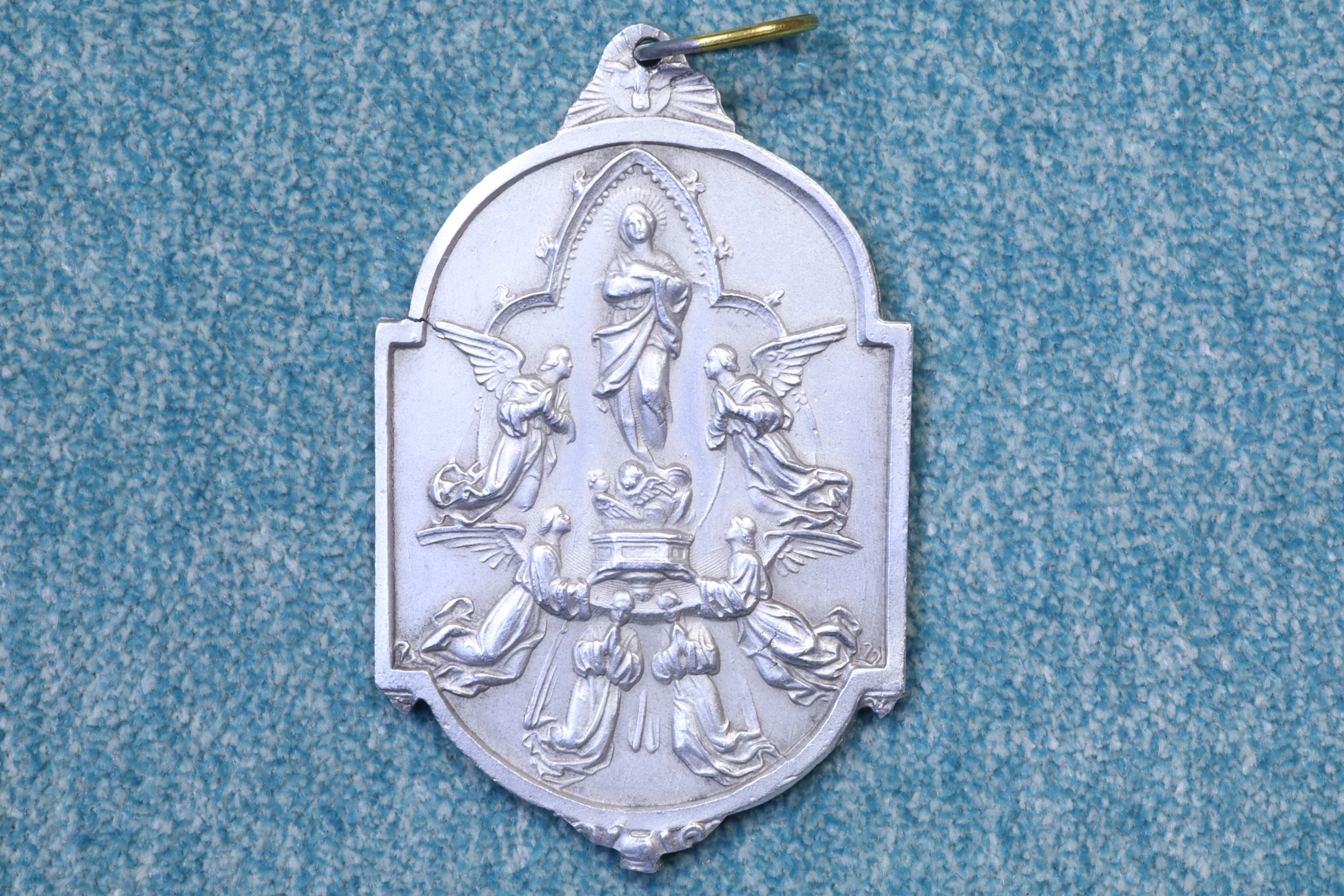 Antiguedades - MEDALLA VIRGEN INMACULADA. ÁNGELES. ALUMINIO. 