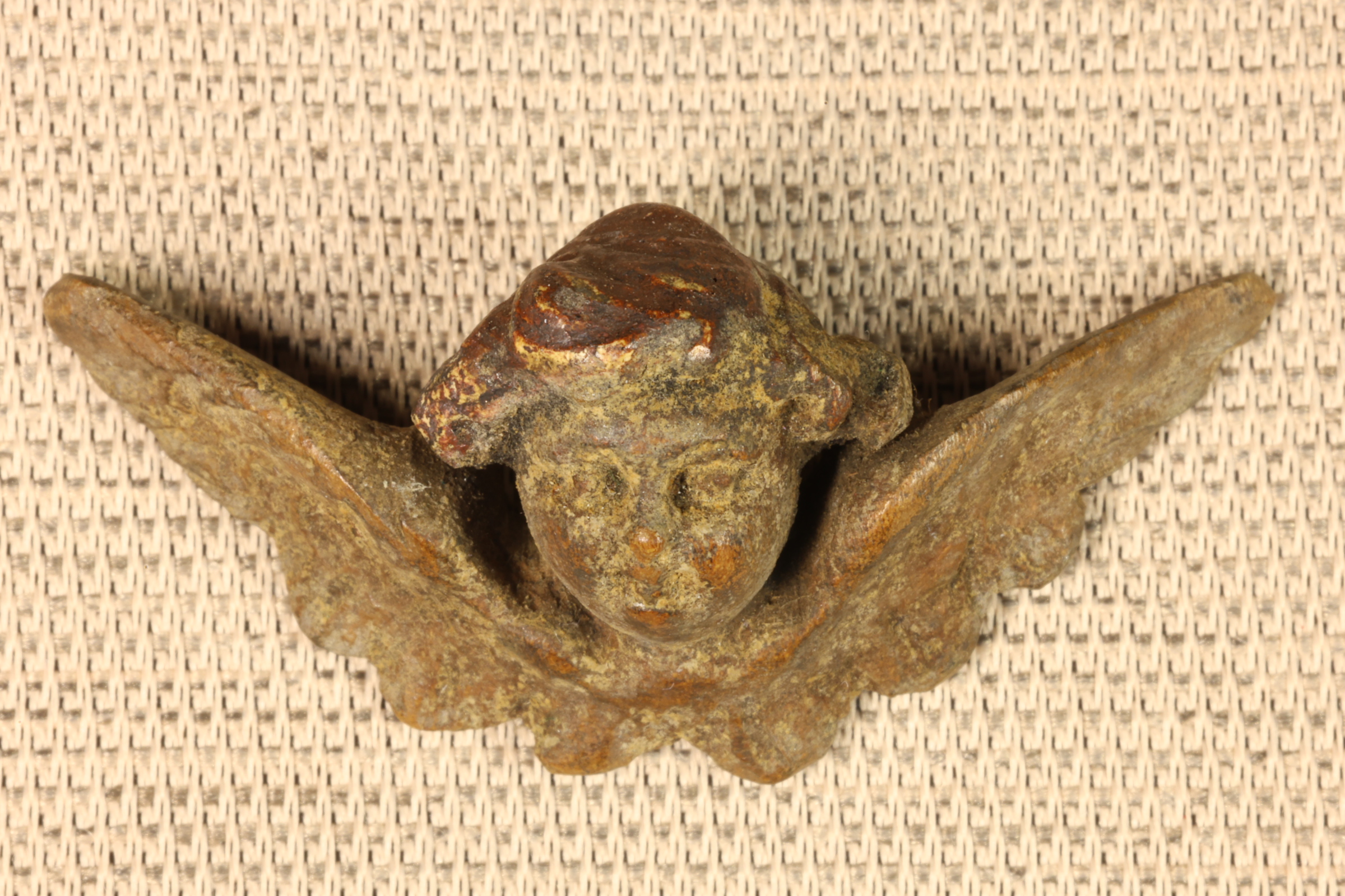 Antiguedades de miniatura talla cabeza angel madera
