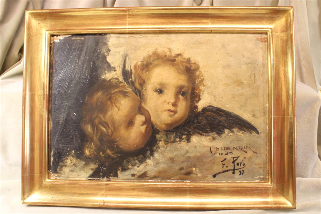 Antiguedades - ÓLEO CABEZAS ANGELITOS. FRANCISCO POVO PEIRO. 1897 (T)