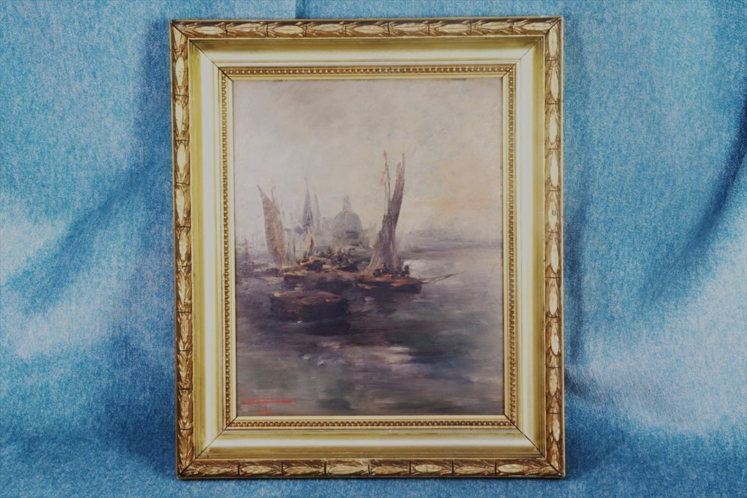 Antiguedades - ÓLEO MARINA CON BARCAS. FIRMADO Y FECHADO. GABRIEL CAZALS. 1912. (T)