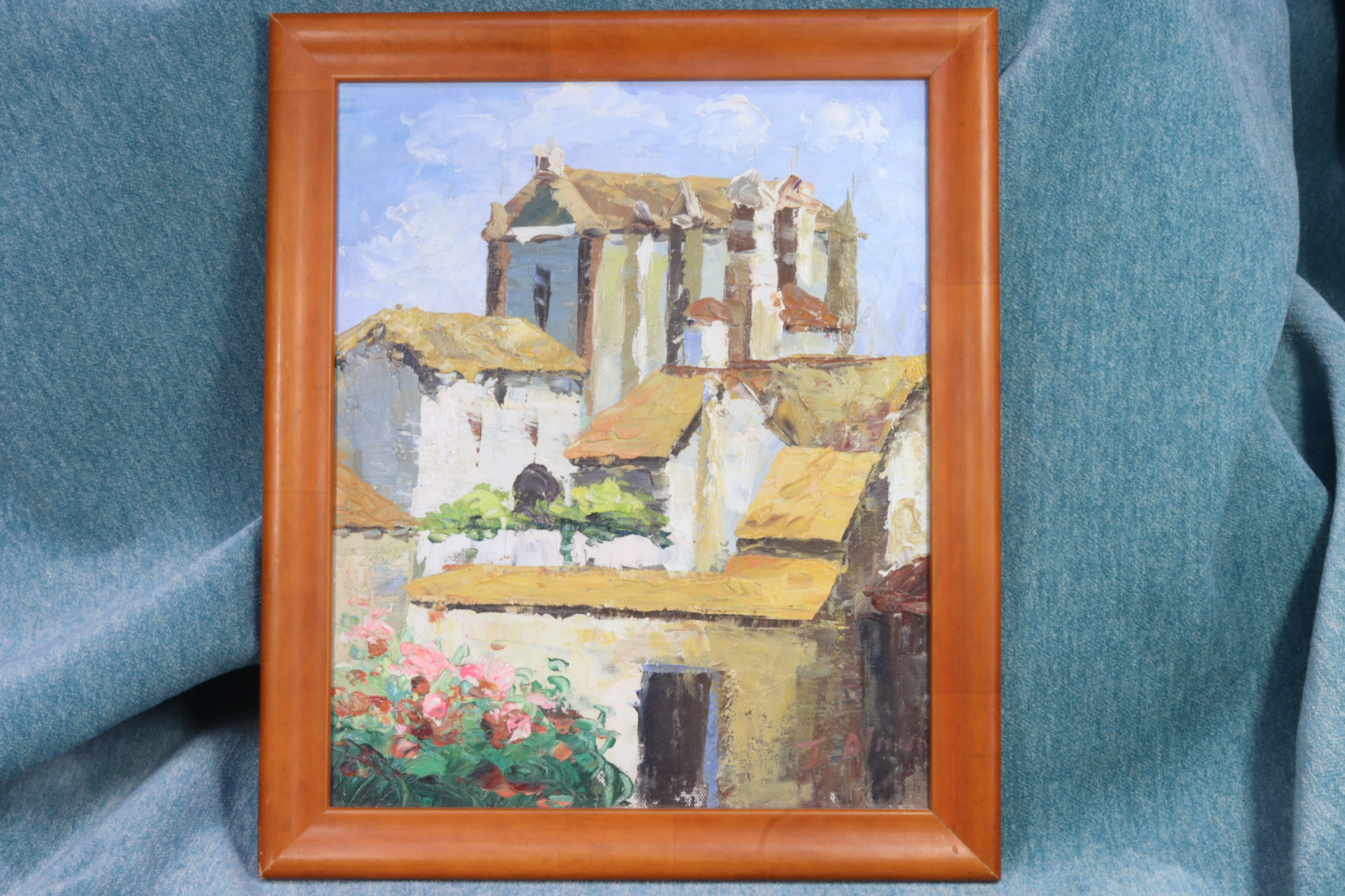 Antiques - OIL VILLAGE. HOUSES AND CHURCH. J. ALNIA.