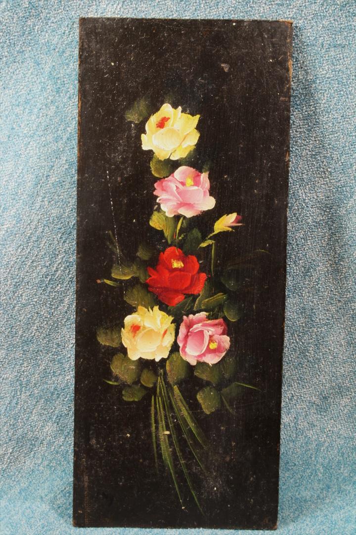 Antiguedades - ÓLEO ROSAS. PEQUEÑA TABLA DE CARTÓN PRENSADO. (T)