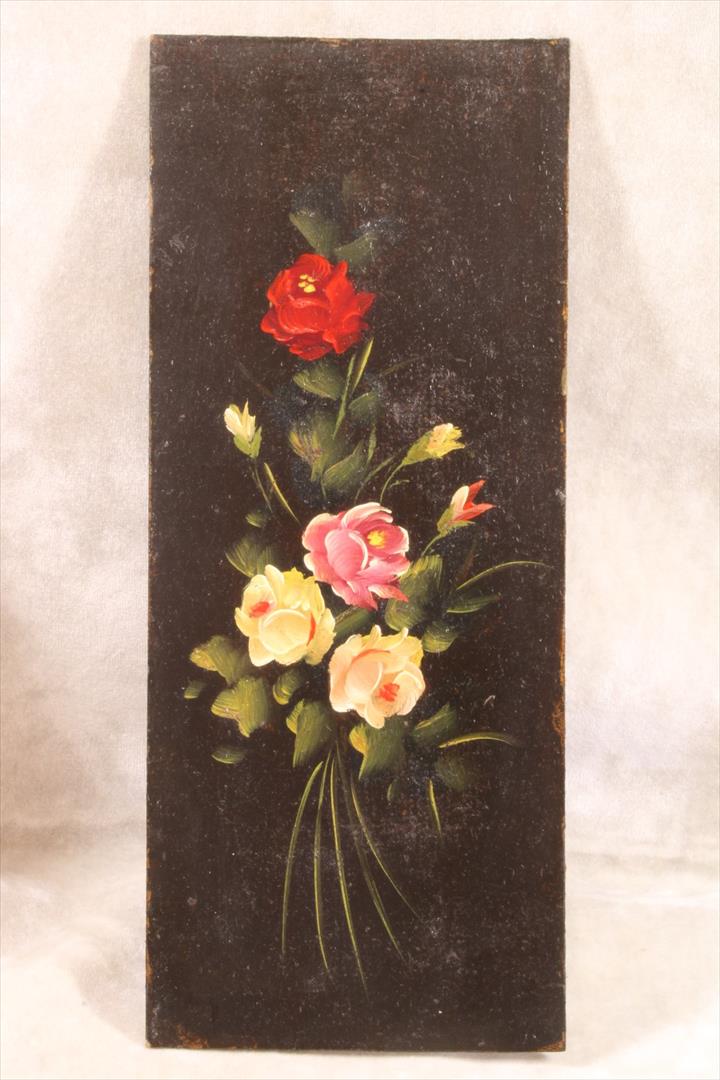 Antiguedades - ÓLEO ROSAS. PEQUEÑA TABLA DE CARTÓN PRENSADO. (T)