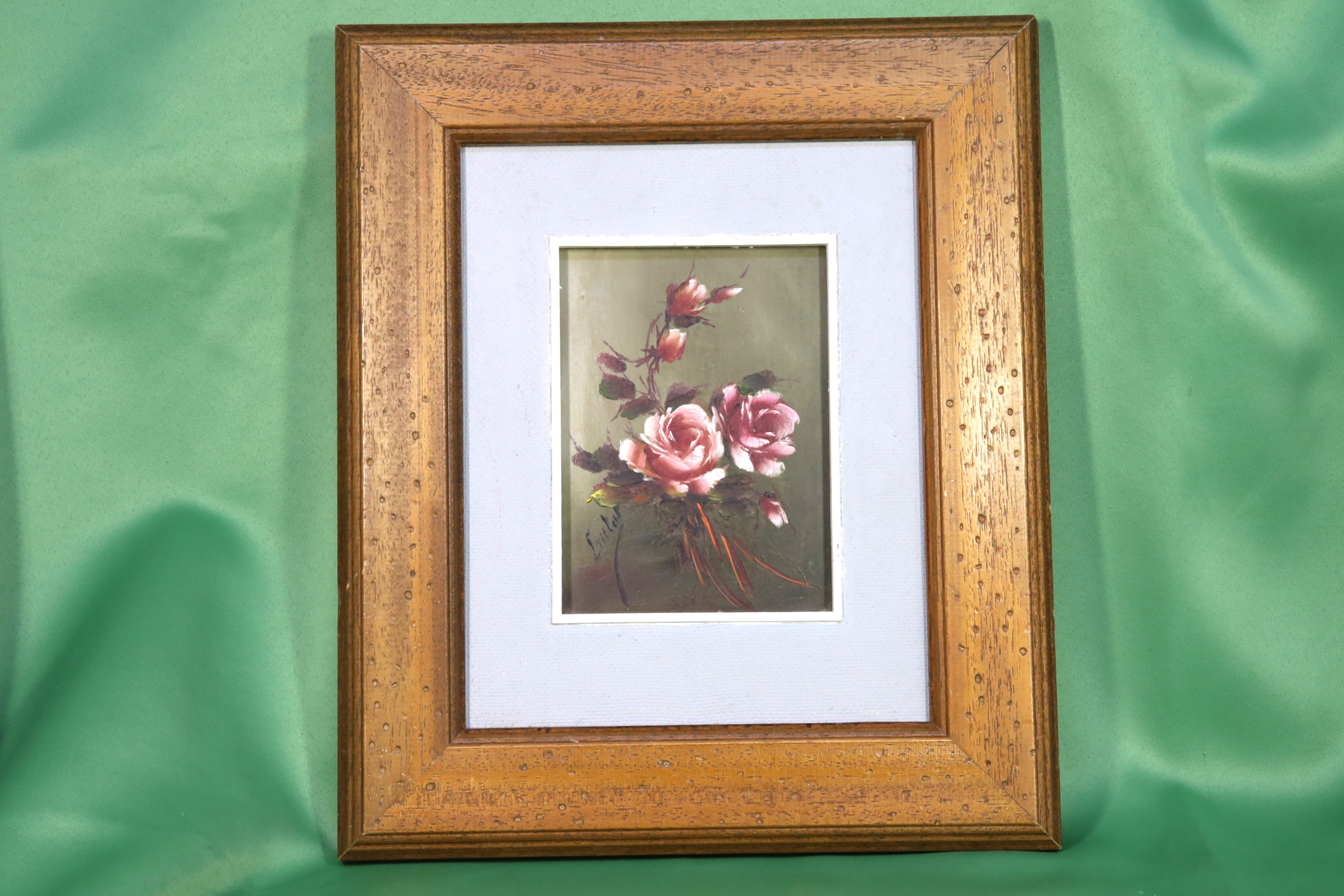 Antiguedades de oil roses on board signed gisbert