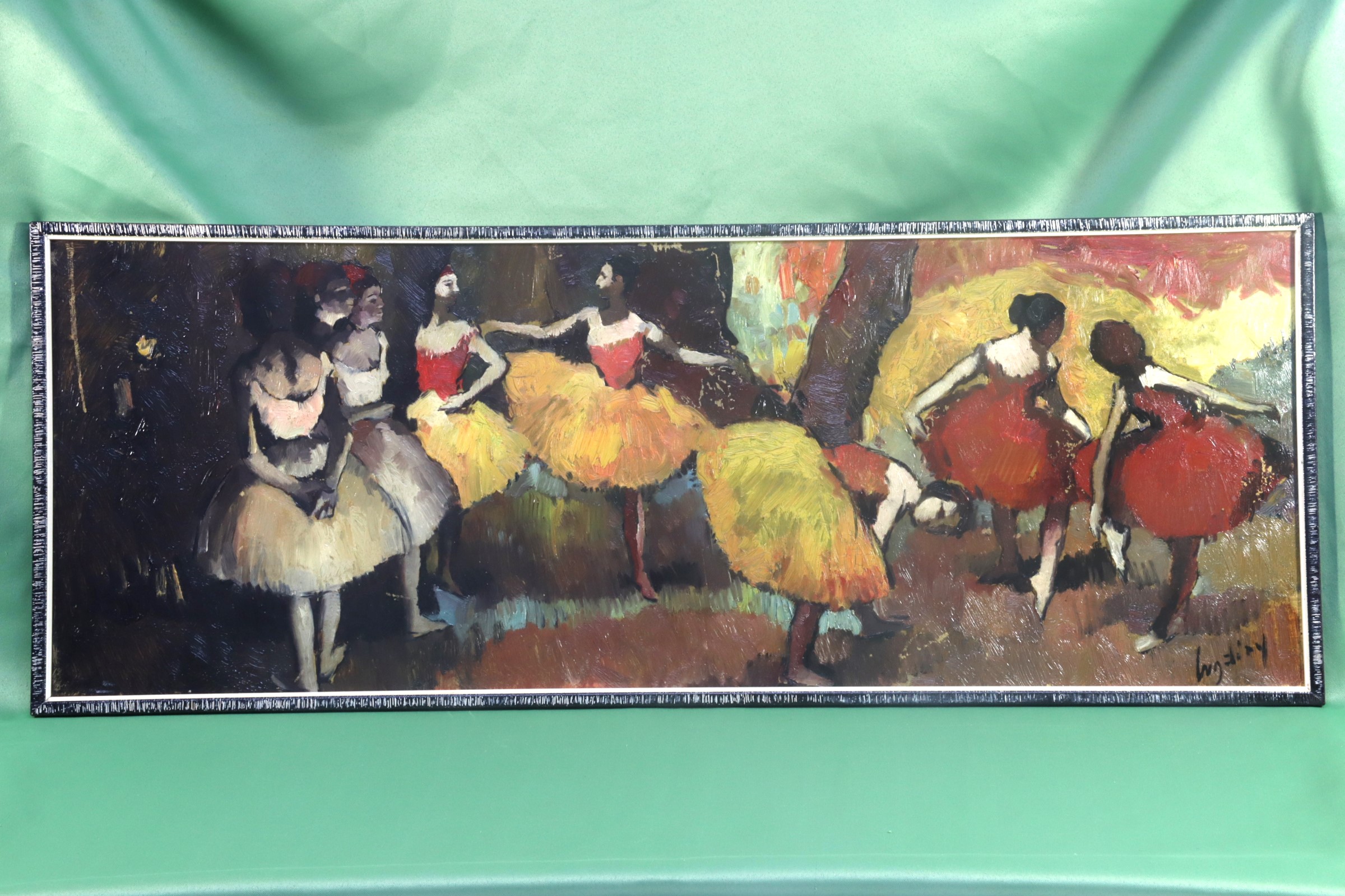 Antiguedades - ÓLEO SOBRE CARTÓN. BAILARINAS. RECTANGULAR. FIRMADO. (T)