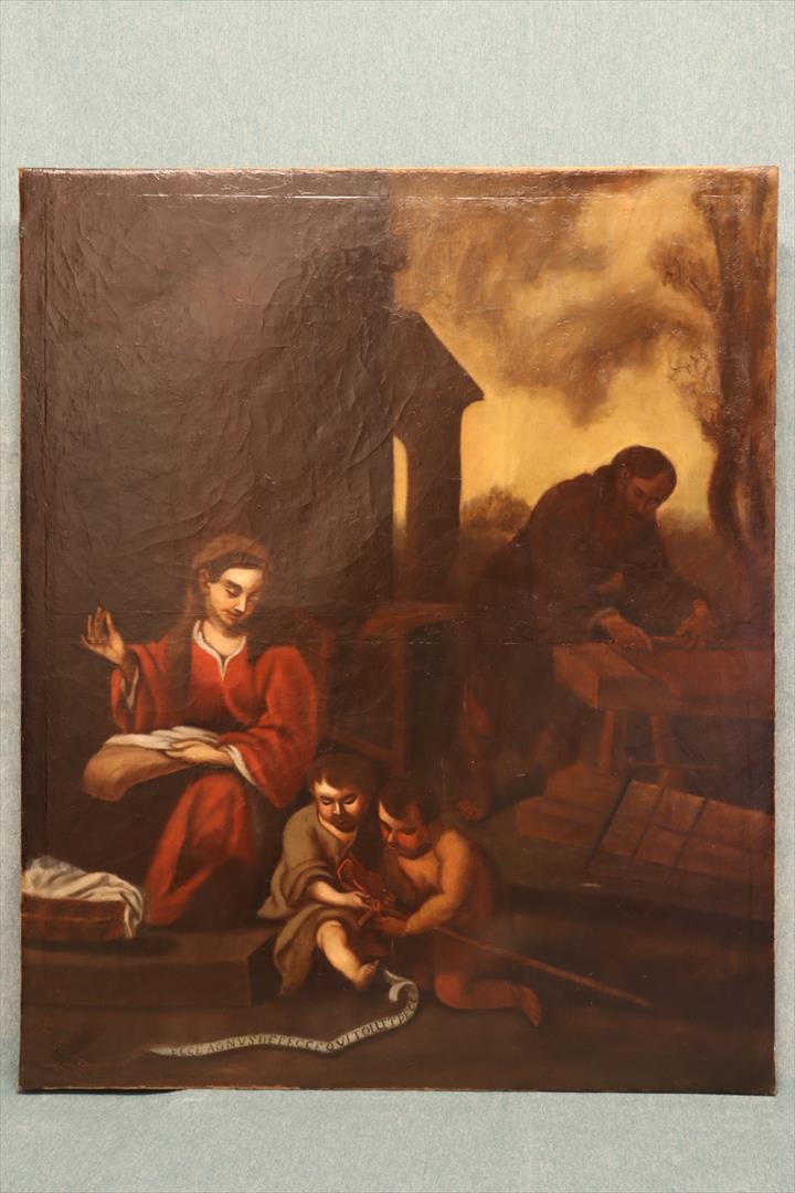 Antiguedades - ÓLEO SOBRE LIENZO. SAGRADA FAMILIA. FIRMADO F. CABRERA. (T)