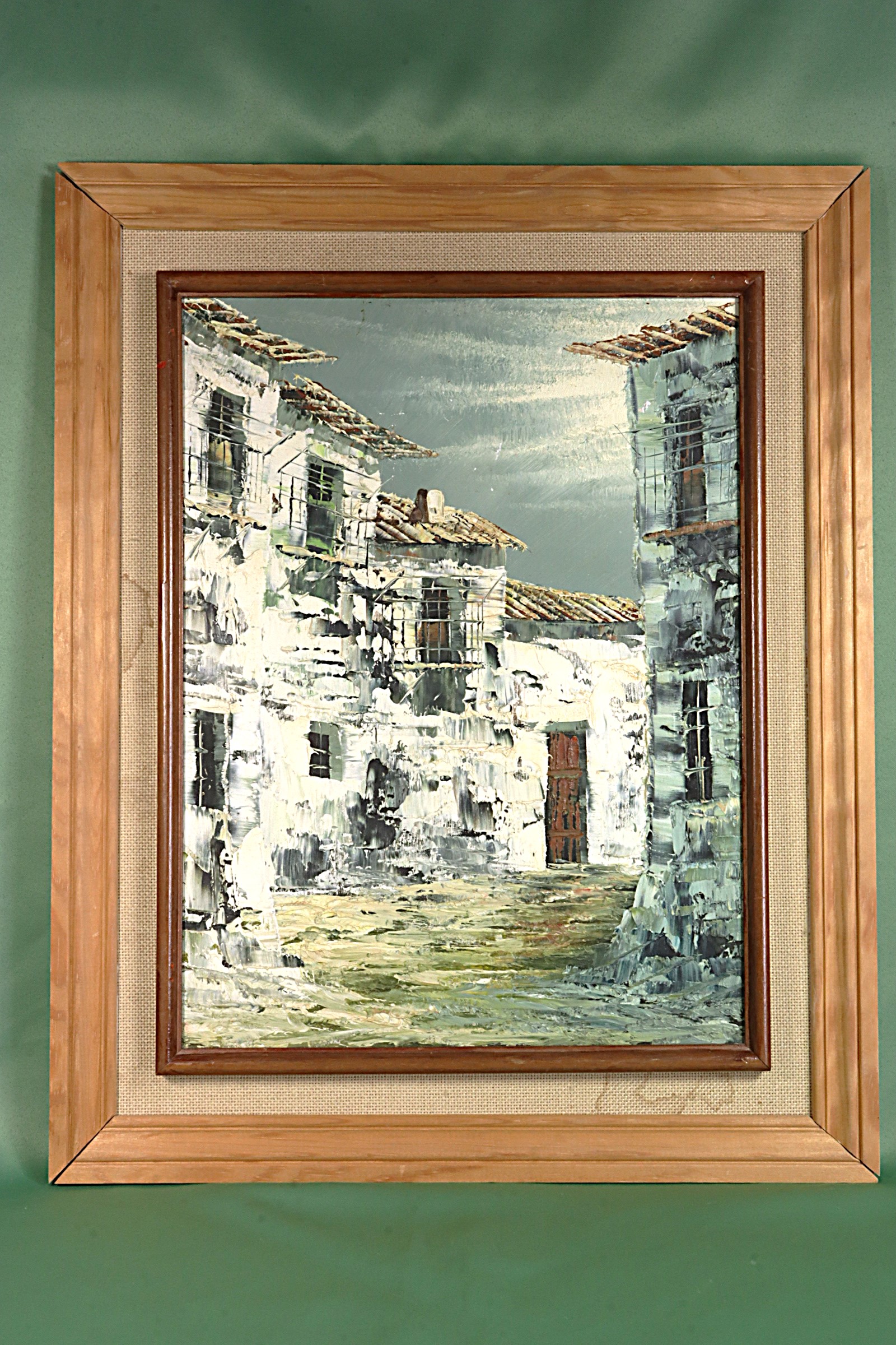 Antiguedades de oil on panels pueblo blanco street 20th century