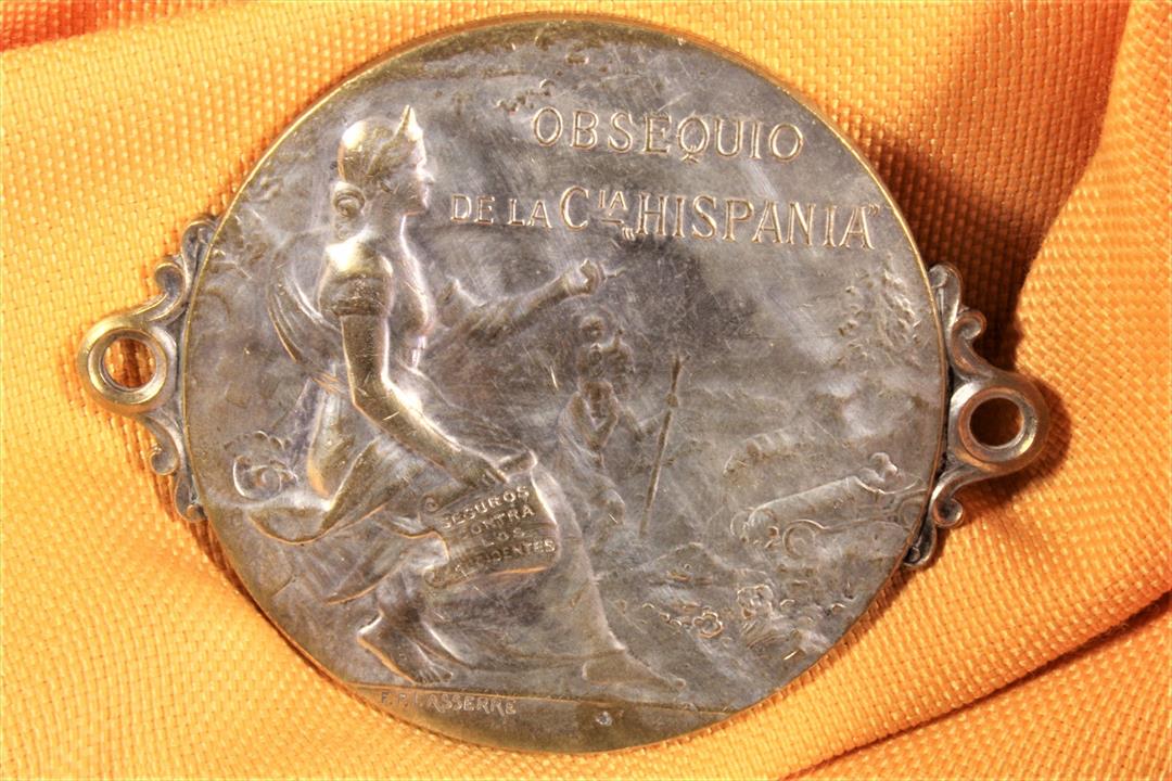 Antiguedades - PLACA MEDALLA SEGUROS CÍA. HISPANIA. LASSERRE. (T)