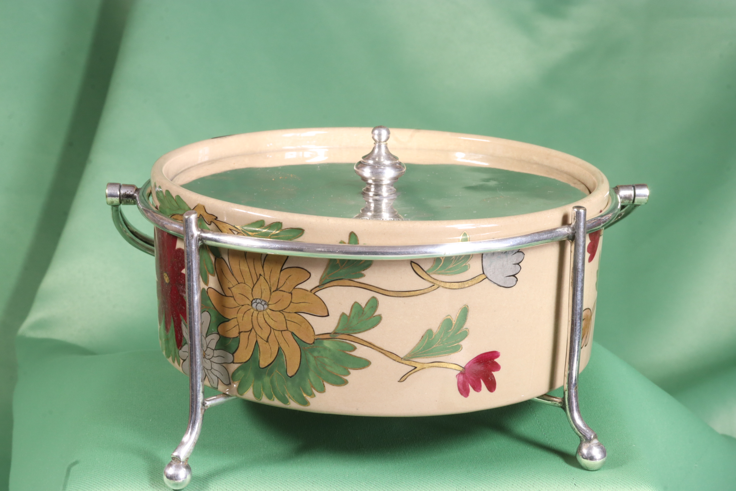 Antiguedades - RECIPIENTE REDONDO PARA CAVIAR. PORCELANA PINTADA A MANO.