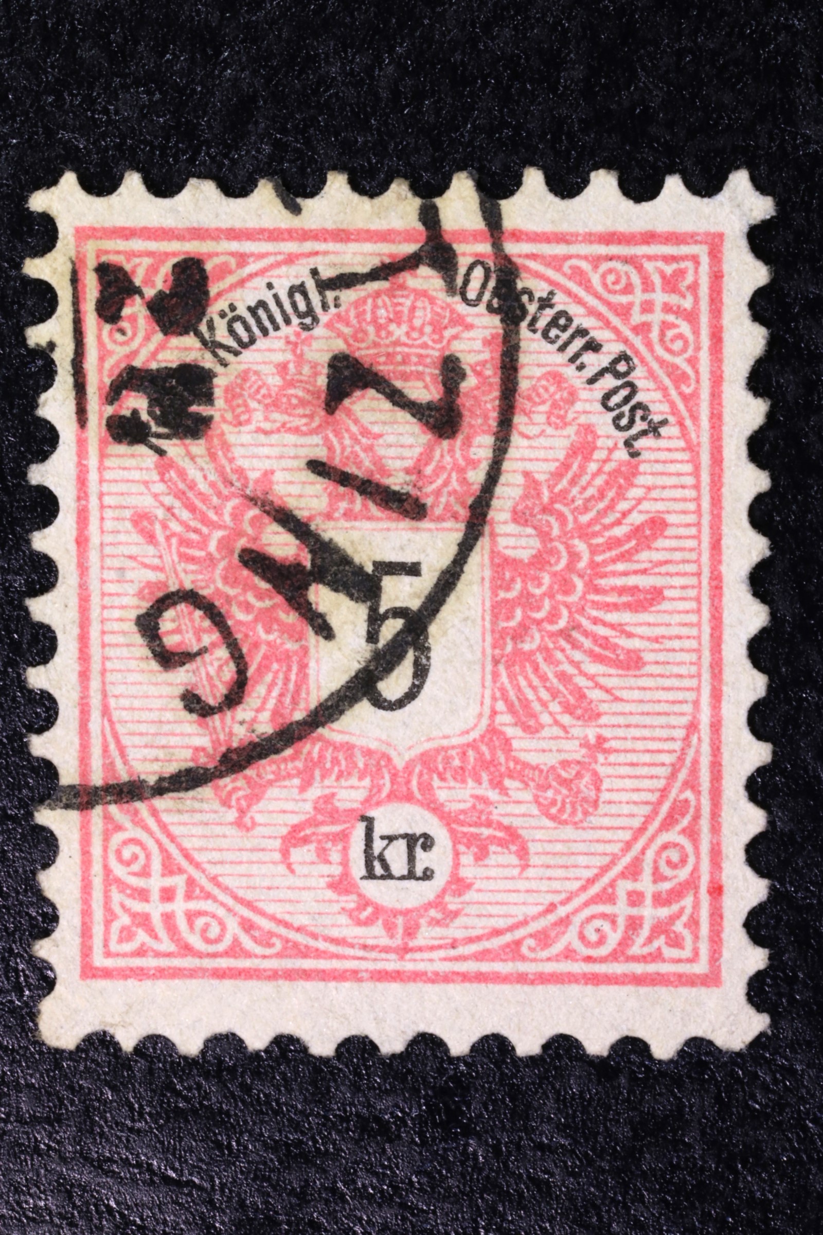 Antiques - POSTMARK. AUSTRIA. 5 CROWNS. NATIONAL COAT OF ARMS. USED.