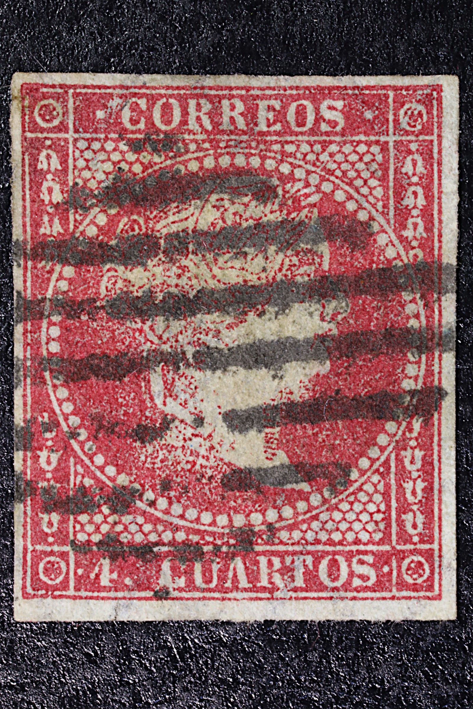 Antiques - POSTAL STAMP. SPAIN. 4 QUARTERS. USED.
