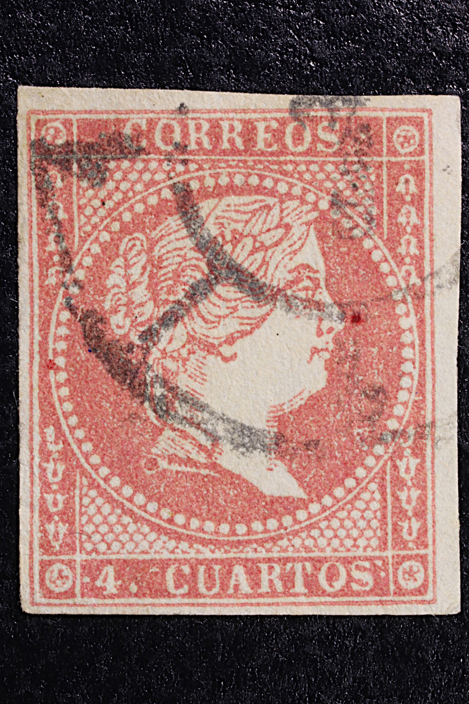 Antiguedades - SELLO POSTAL. ESPAÑA. 4 CUARTOS. USADO. 1856
