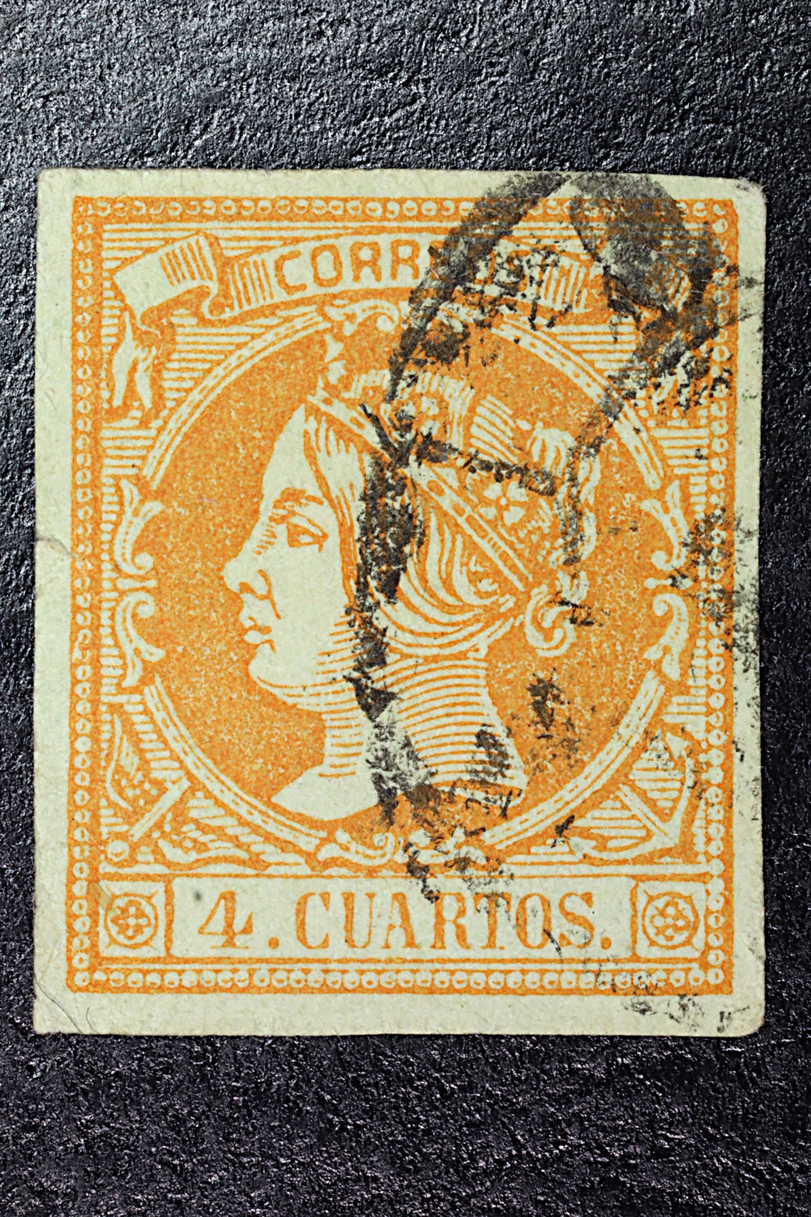 Antiguedades - SELLO POSTAL. ESPAÑA. NARANJA. 4 CUARTOS. USADO.