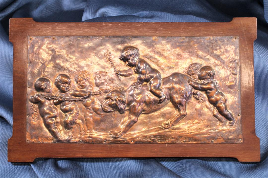 Antiques - COPPER PLATE CLODION. DOG WITH STIROS. (T)