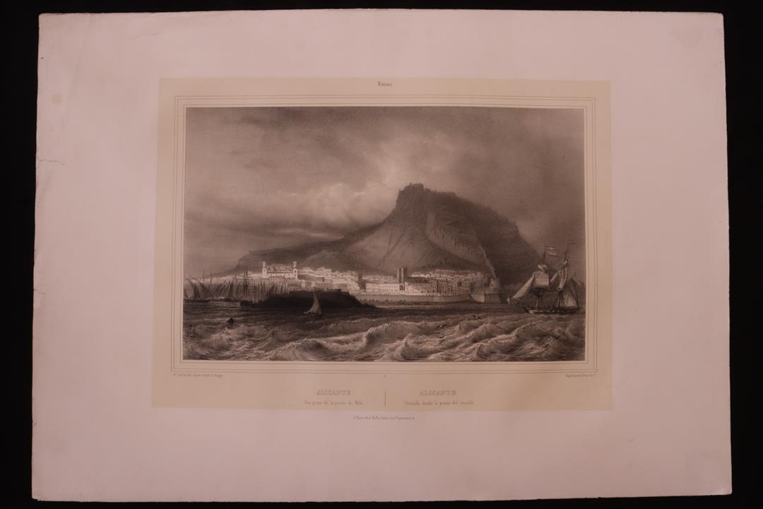 Antiques - ENGRAVING ALICANTE FROM THE TIP OF THE PIER. LITHOGRAPHY. CUVILLIER (T)