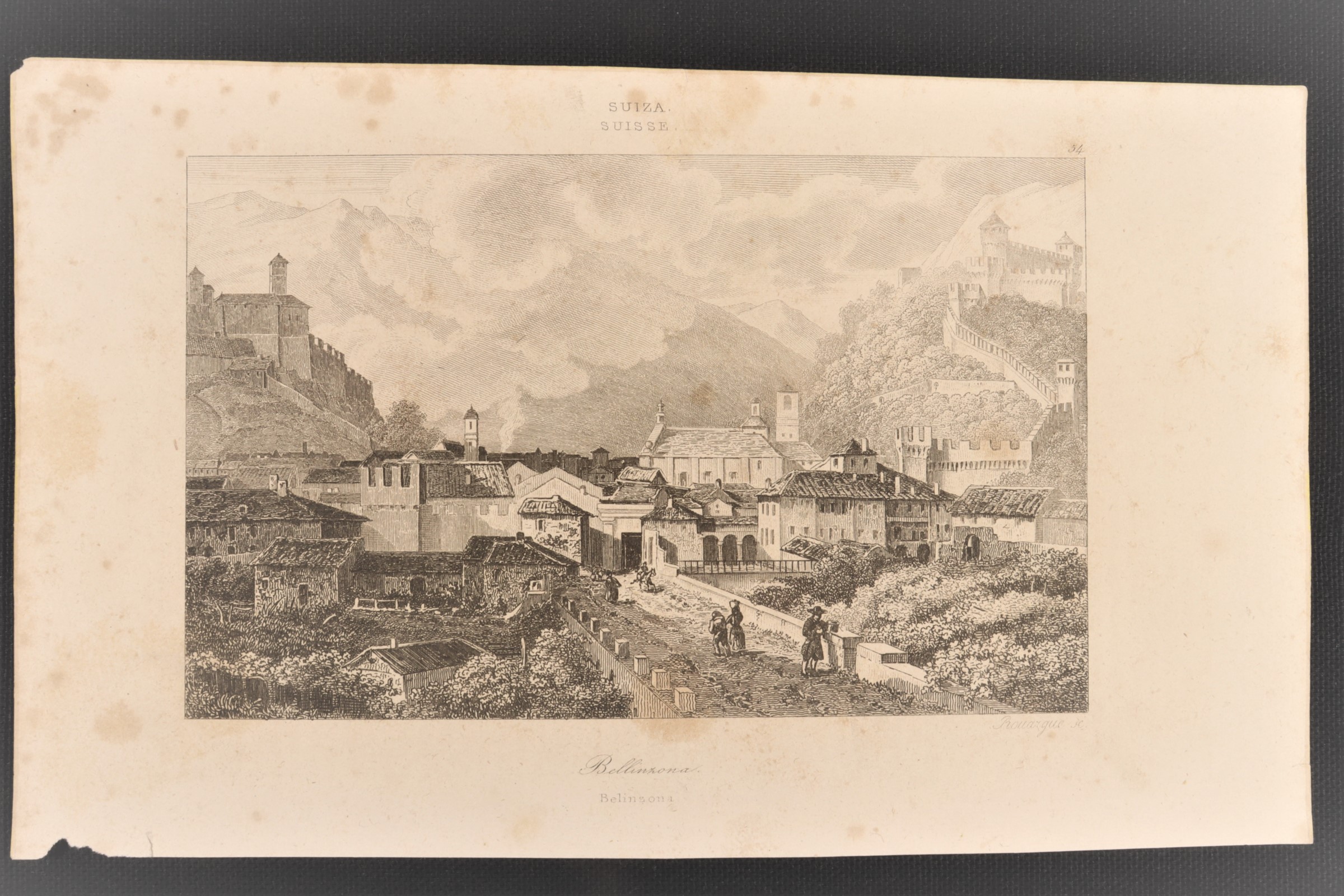 Antiques - ENGRAVING BELLINZONA. SWITZERLAND. ROUARGUE.