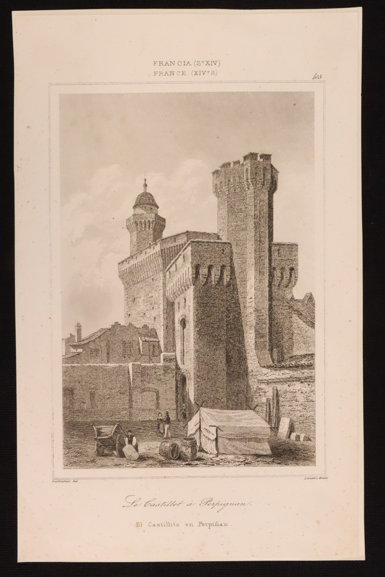 Antiques - ENGRAVING CASTLE OF PERPIGNAN. FRANCE. (T)