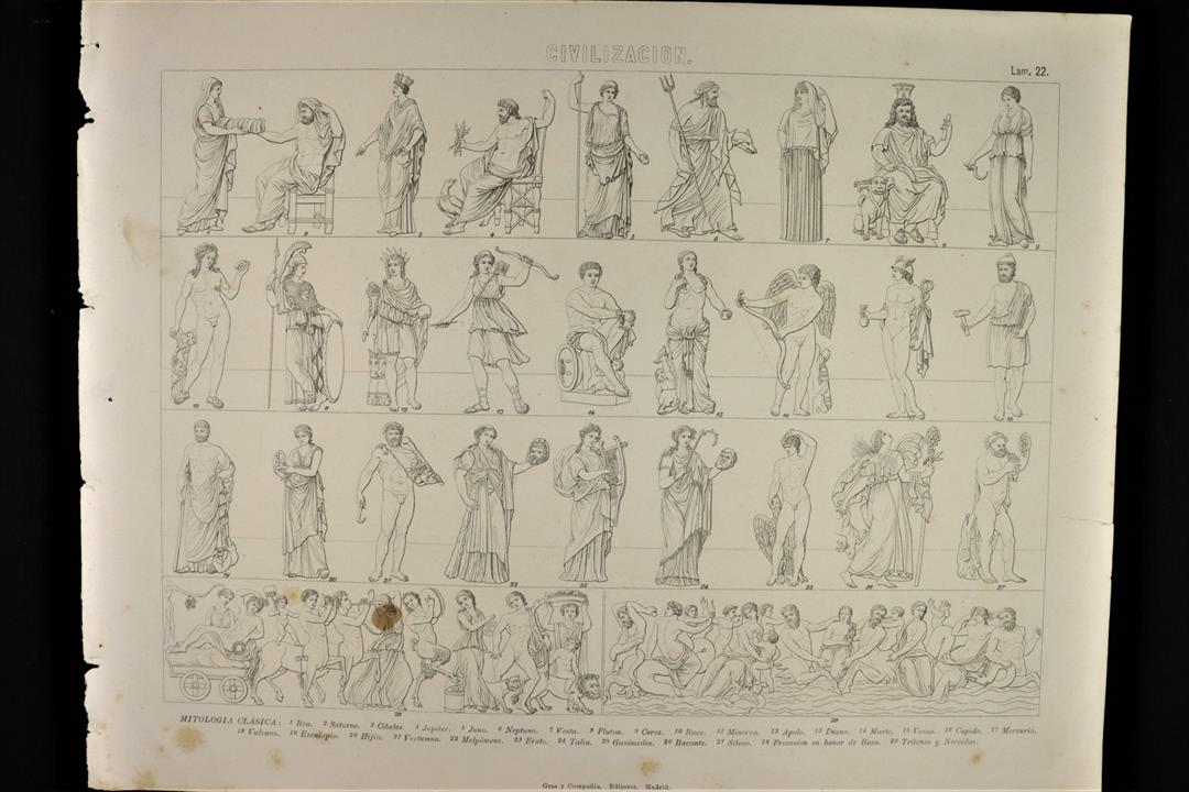 Antiques - ENGRAVING CIVILISATION PLATE 22 GRAS & Cª.  CYBELES, CUPIDUS AND PLUTON. (T)