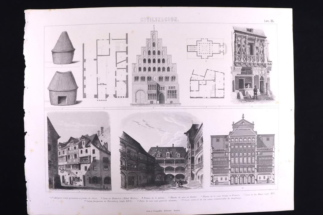 Antiques - ENGRAVING CIVILIZACIÓN 35 GRAS Cª. PATRICIA HOUSE, LE MANS HOUSE, ETC. (T)