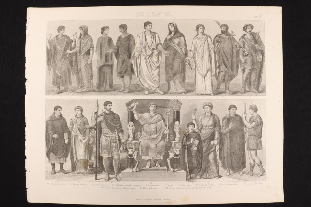 Antiques - ENGRAVING CIVILIZATION PLATE 24 GRAS & Cª. ROMAN AND ETRUSCAN CLOTHES. (T)