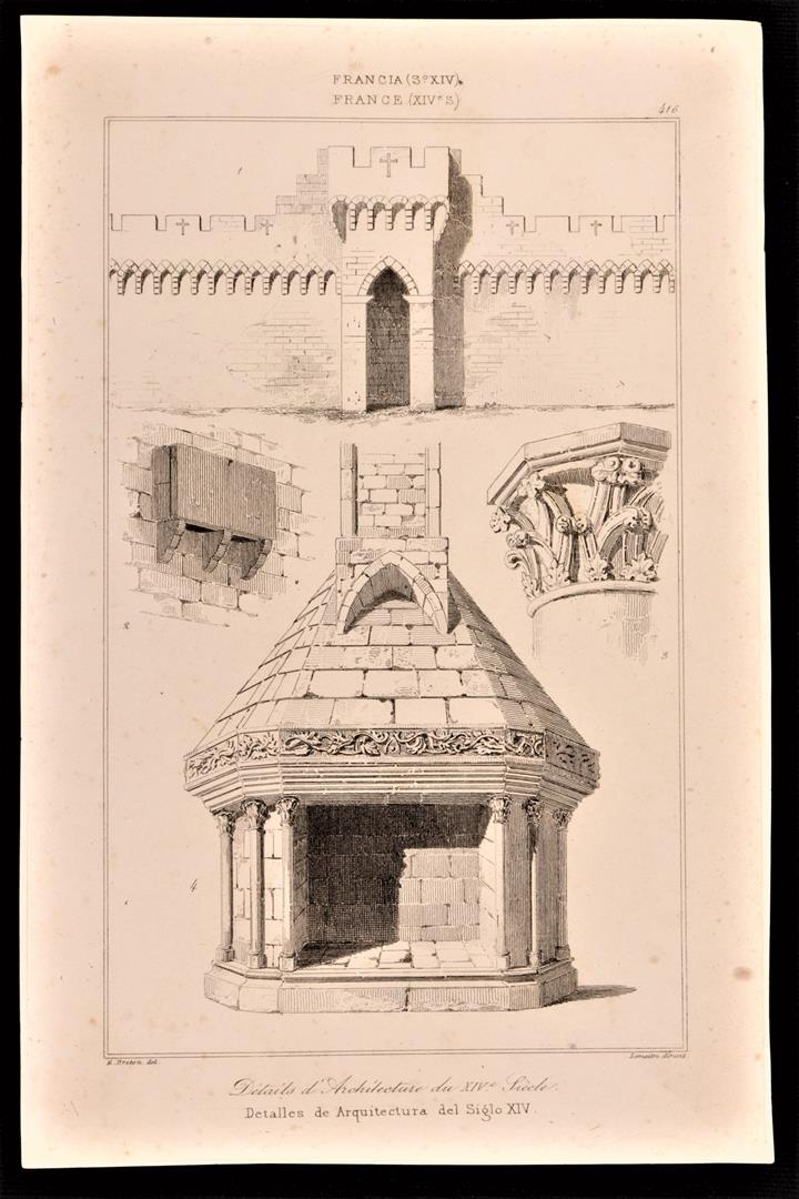 Antiques - ENGRAVING DETAILS ARCHITECTURE. S.XIV. (T)