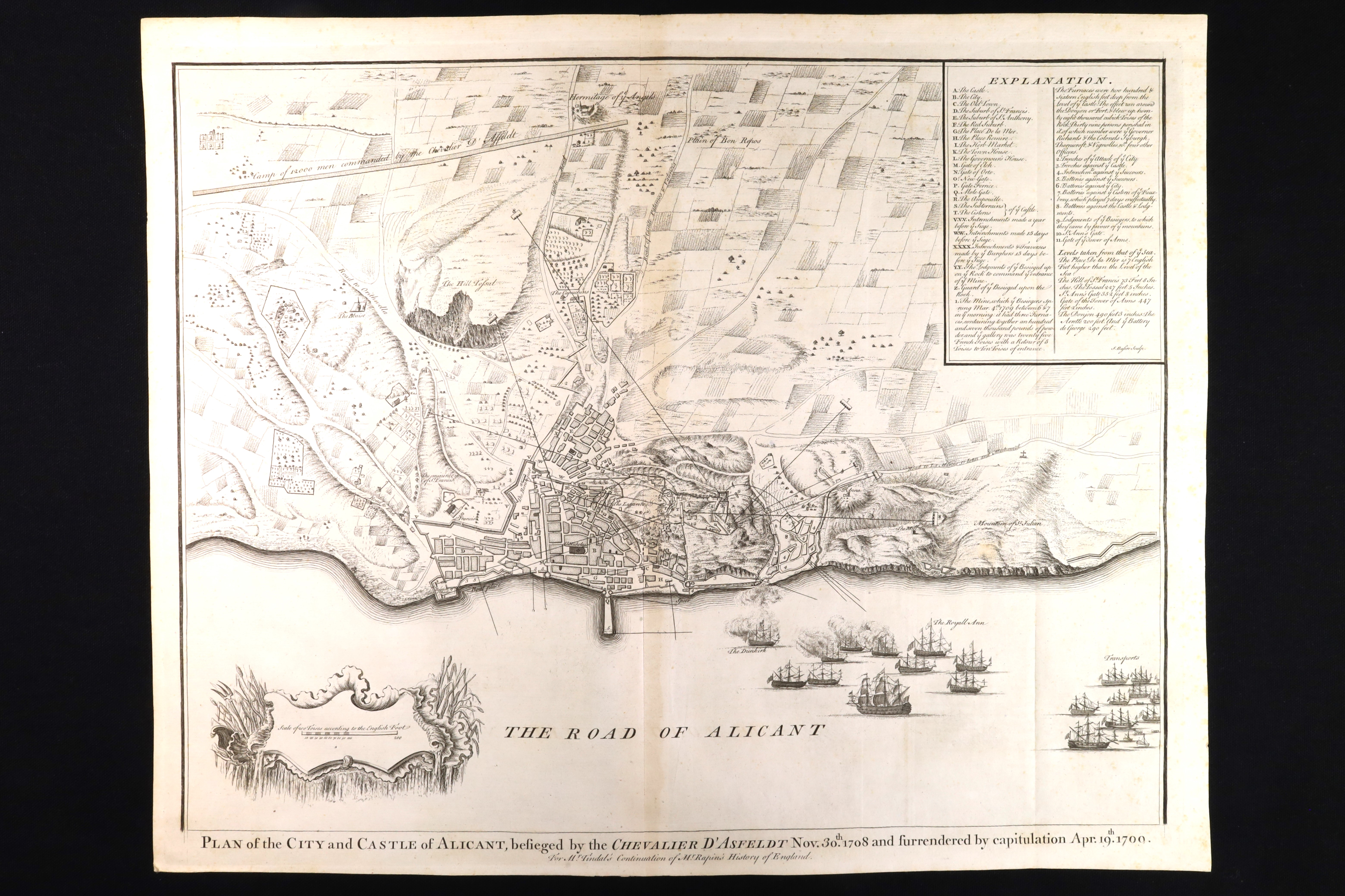 Antiques - ENGRAVING. PLAN OF THE CITY AND CASTLE OF ALICANTE. WAR OF SUCCESSION. 1709 (T)