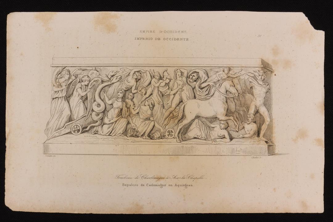 Antiques - ENGRAVING SEPULCRO DE CARLOMAGNO IN AQUISGRAN. GERMANY. (T)