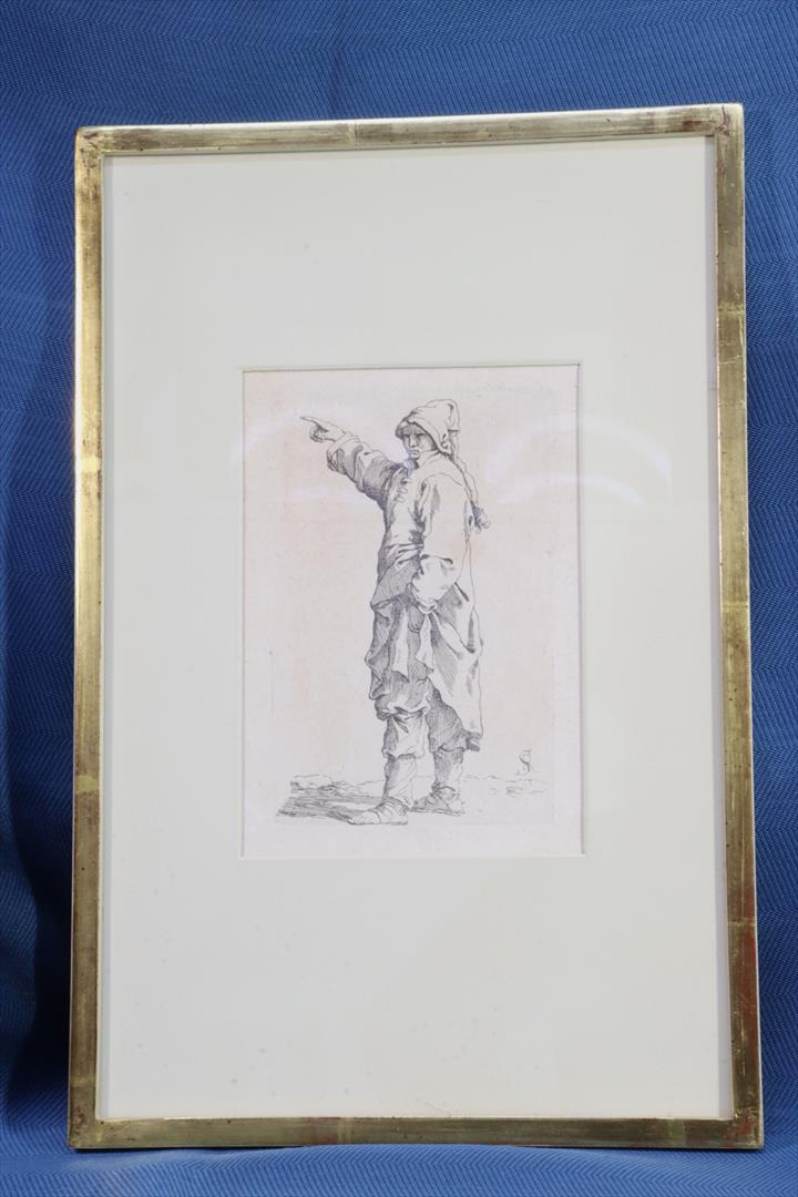 Antiques -  ENGRAVING SERIES FIGURES. CHARACTER POINTING. SALVADOR ROSA. (T)
