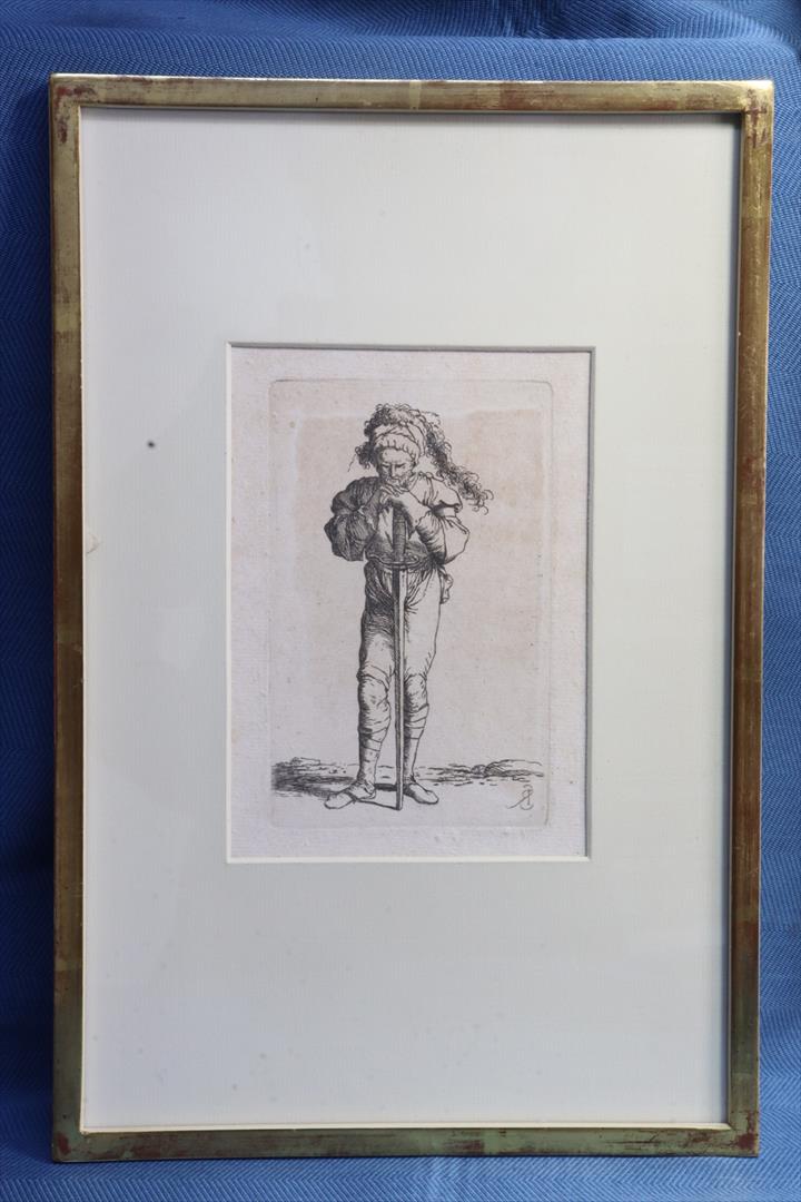 Antiques - ENGRAVING SERIES FIGURINES. SALVATOR ROSA. WARRIOR. S.XVII (T)
