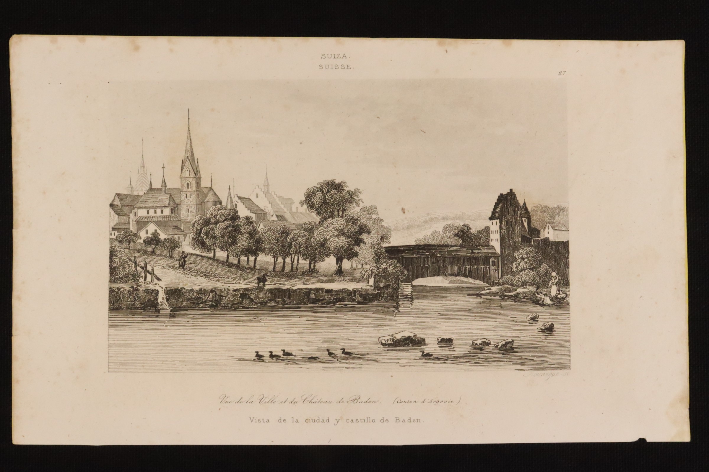 Antiques - ENGRAVINGS VIEW OF THE CITY AND CASTLE OF BADEN. SWITZERLAND. (T)