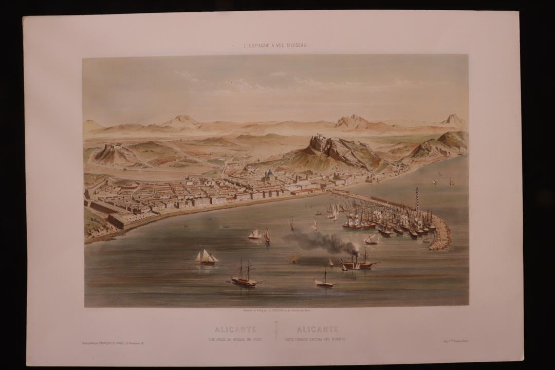 Antiques - LITHOGRAPHY ENGRAVING. BIRD VIEW ALICANTE. A. GUESDON. (T)