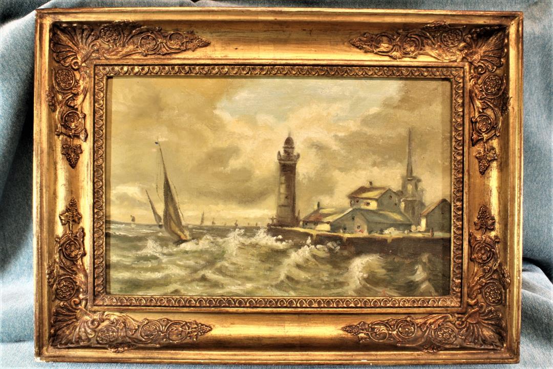 Antiques - MARINE PORT OIL. UNSIGNED. S.XX (T)