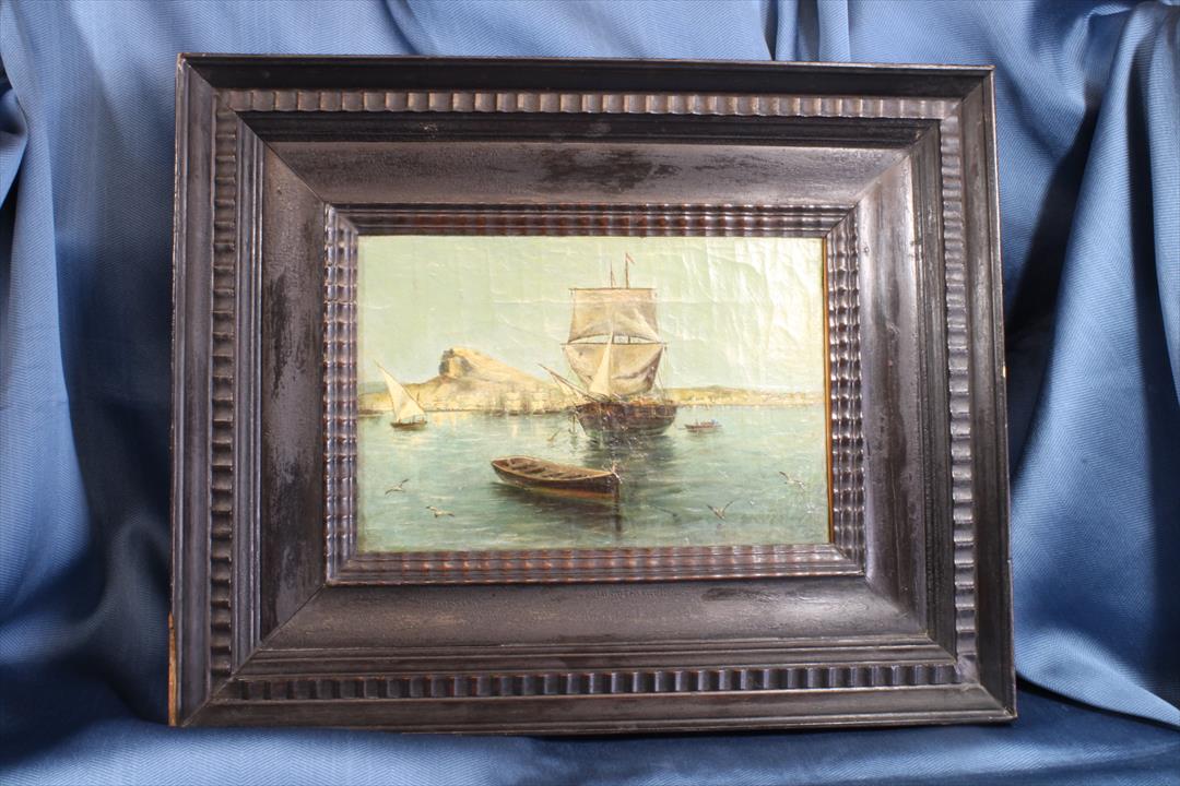 Antiques - OIL MARINE VIEW ALICANTE. RAFAEL MONLEÓN Y TORRES CIRCLE. (T)