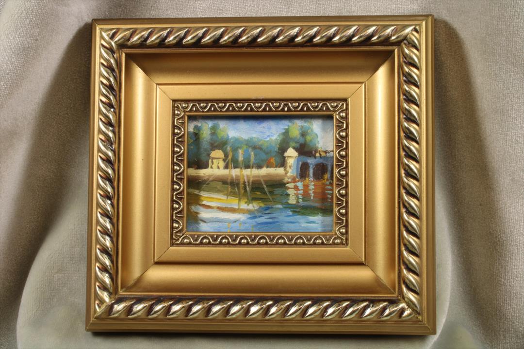 Antiques - OIL MINIATURE BOATS WITH BRIDGE. 20TH CENTURY (T)