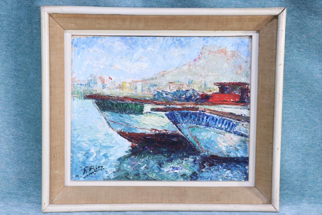 Antiques - OIL ON PANEL. BOATS AND CASTLE IN THE BACKGROUND. ALICANTE. FRANCISCO PEIRÓ. (T)