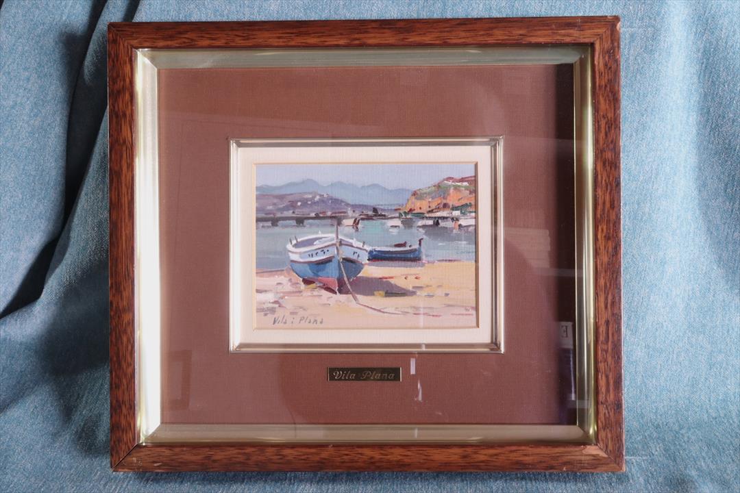 Antiques - OIL PAINTING BEACH WITH BOAT. VILA I PLANA. SIGNED. (T)