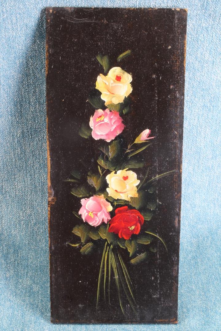 Antiques - OIL PAINTING ROSES. SMALL PRESSED CARDBOARD. S.XX 9 (T)