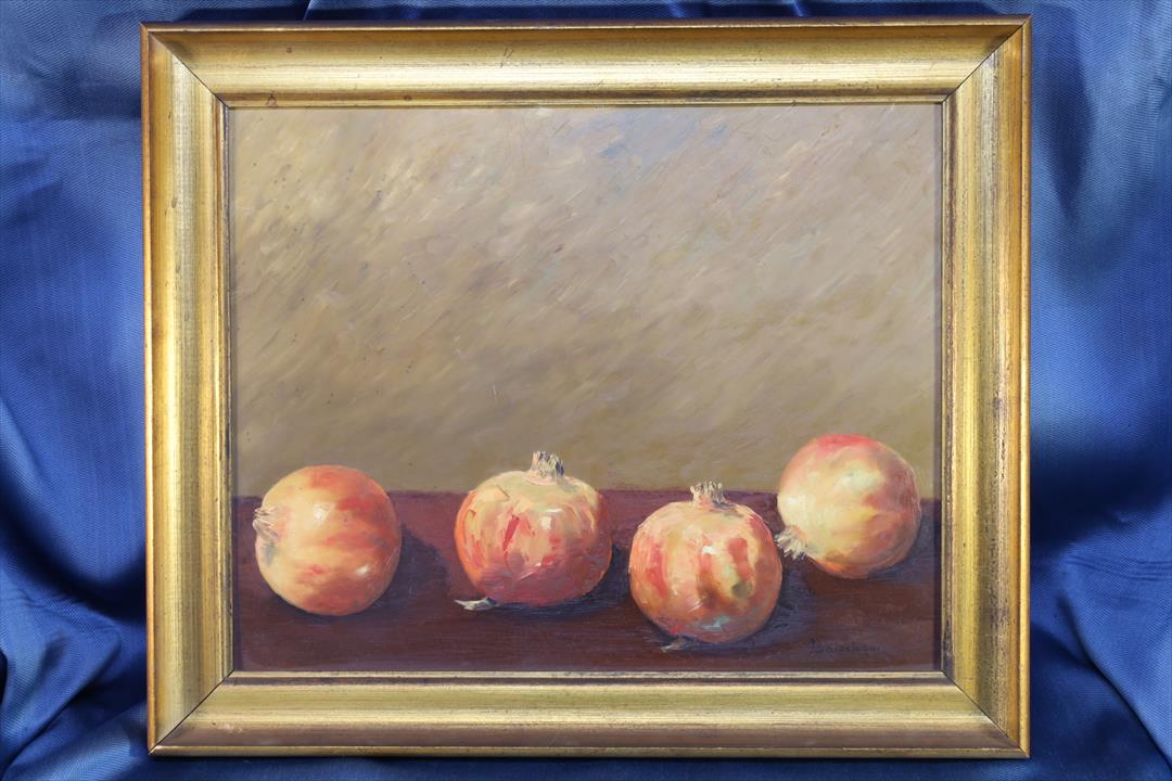 Antiques - OIL PAINTING STILL LIFE POMEGRANATES. A. BAUTISTA BALASTEGUI. S.XX (T)