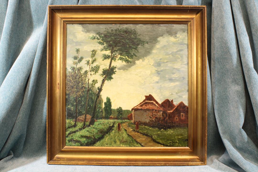 Antiques - OIL PAINTING VILLAGE IN THE FOREST. P. DURÁ. 20TH CENTURY