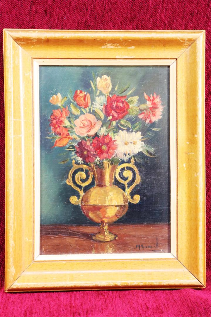 Antiques - OIL VASE WITH FLOWERS. MELCHOR ARACIL. (T)