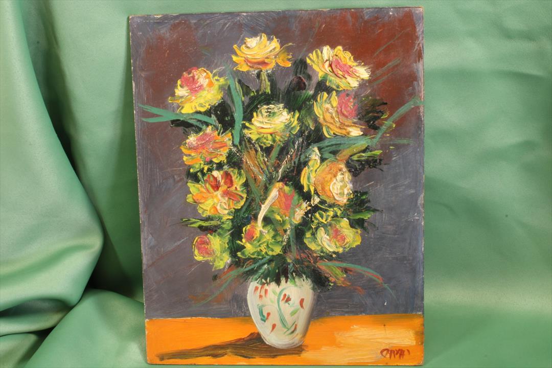 Antiques - OIL VASE. YELLOW AND REDDISH ROSES.  CAMP. (T)