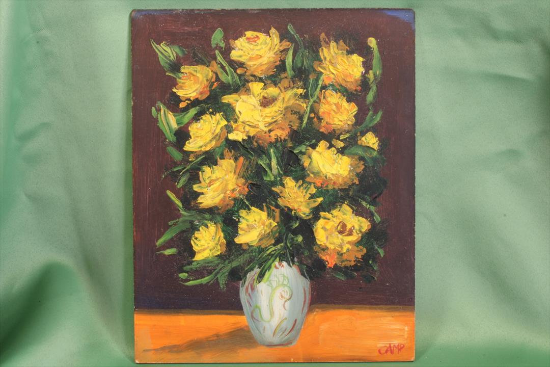Antiques - OIL VASE YELLOW ROSES. CAMP. (T)