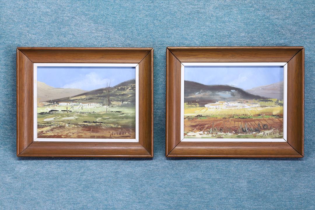 Antiques - OILS ON PANEL. PAIR COUNTRY LANDSCAPES. SMALL. ARACIL. (T)