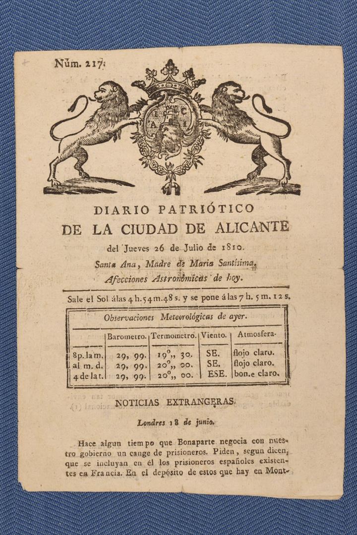 Antiques - PATRIOTIC DIARY OF THE CITY OF ALICANTE. 1810 (T)