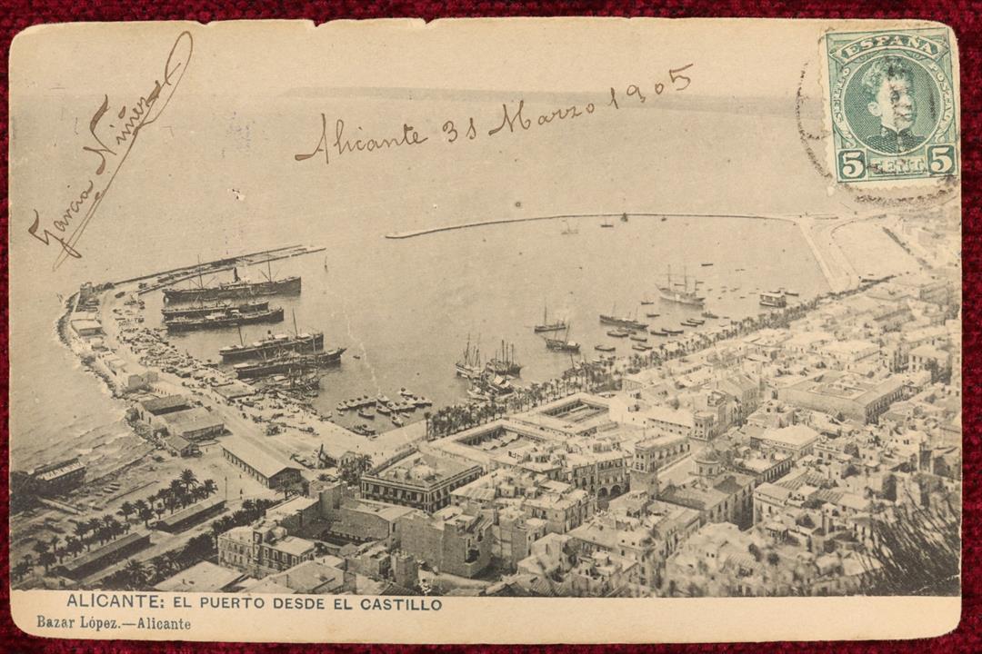 Antiques - POSTCARD ALICANTE.  THE PORT FROM THE CASTLE. USED (T)