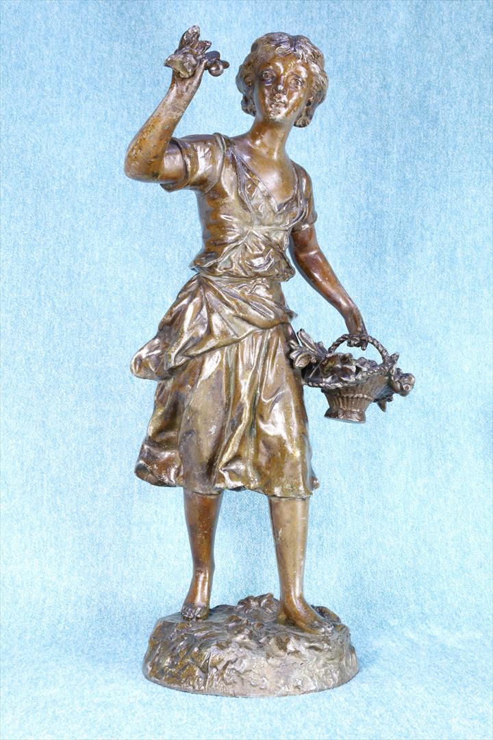 Antiques - SCULPTURE GIRL WITH BASKET. SIGNED CALAMINE. ERNESTO RANCOULET. (T)